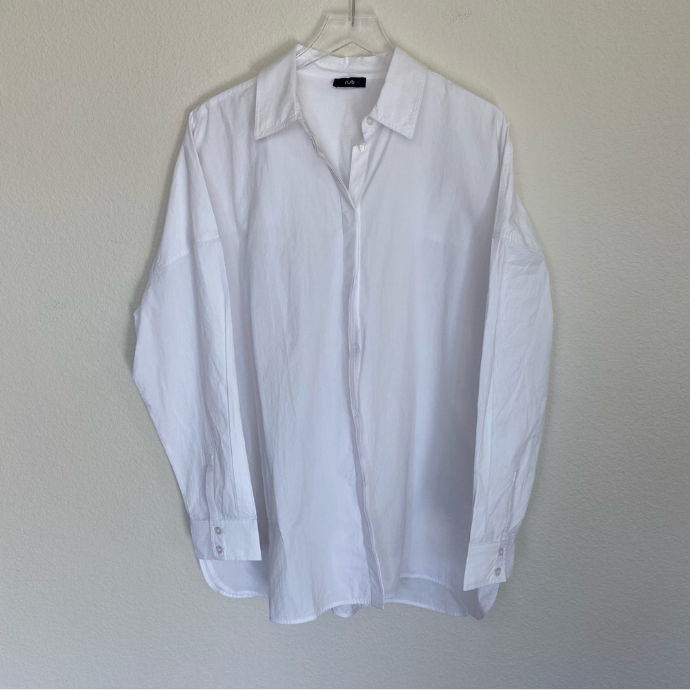 NWOT RUTI Oversize Button Down Tunic White Blouse Top | L/ XL